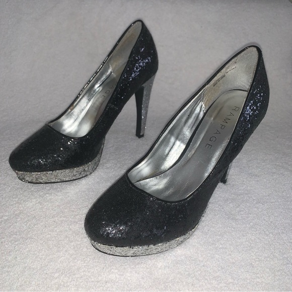 Women’s 7M RAMPAGE TANGELA Black & Silver Sparkly Glitter 4 1/2” High Heels EXC - Picture 4 of 15